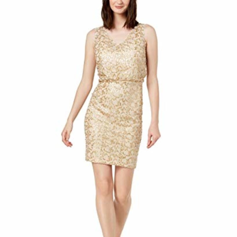CALVIN KLEIN WOMENS SEQUINED COCKTAIL SHEATH DRESS